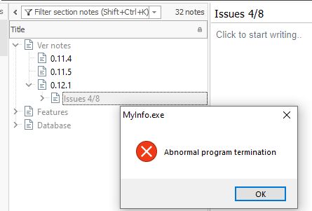 Screen shot of note title edited which caused crashes